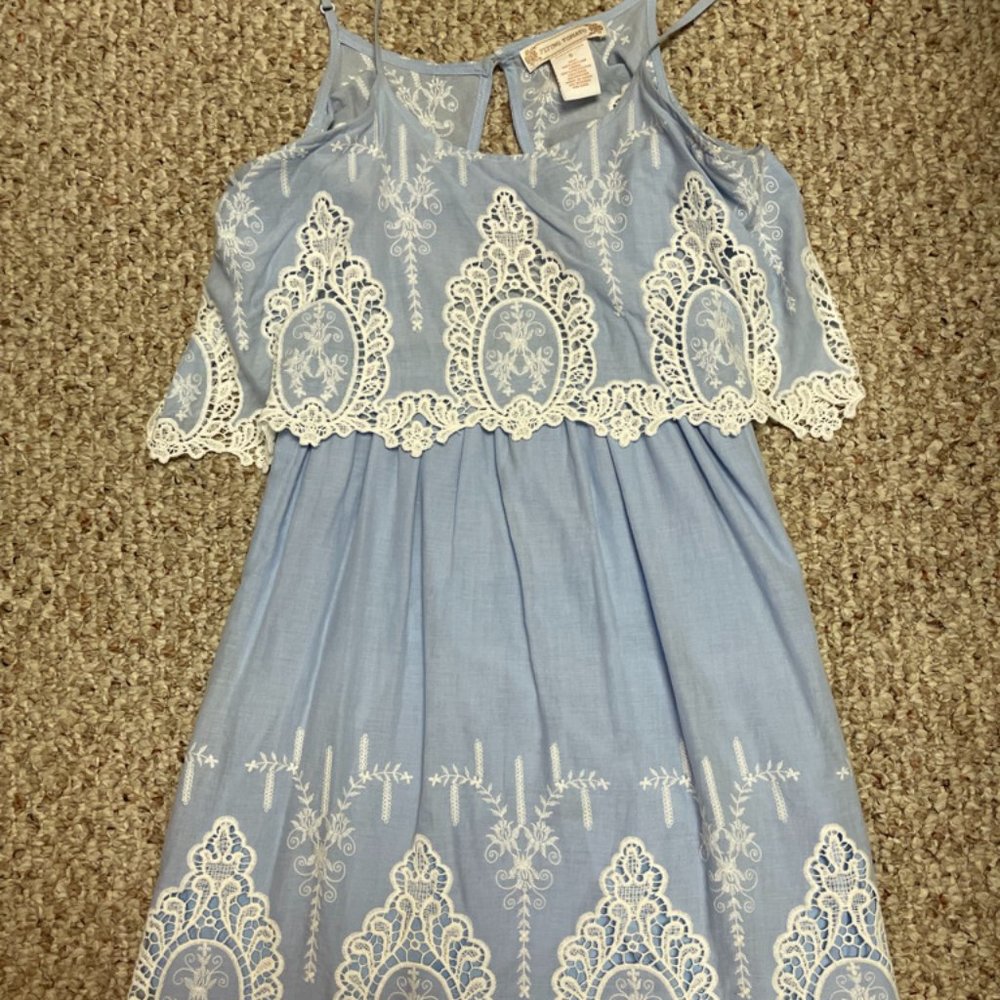 Small light blue and white lace spaghetti strap dress